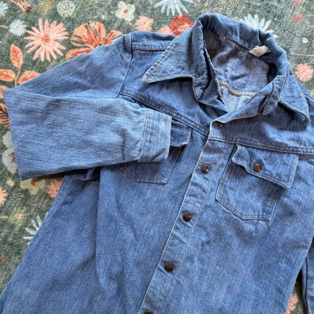Vintage 70s Blue Denim Shirt Jacket Button Up Utility Workwear RN 18116 Large